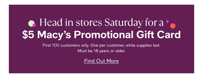 $5 Macy's Promotional Gift Card, Find Out More