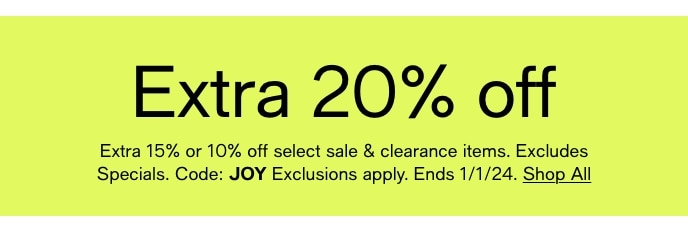 Extra 20% Off, Excludes Specials, Code: JOY, Ends 1/1/2, Shop All